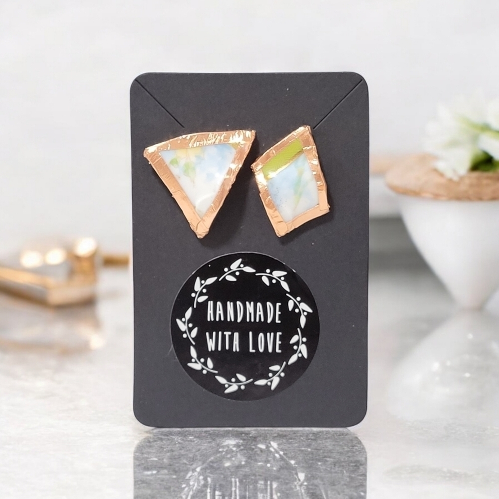 Handcrafted Upcycled Porcelain Post Back Earrings